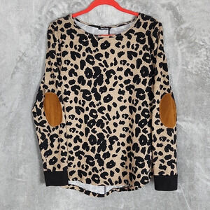 PINK CLOVER Animal print long sleeve soft top with elbow patch